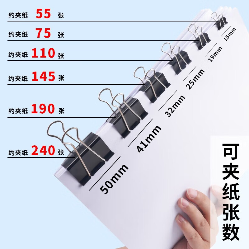晨光文具 M&G5#19mm40只*5罐 黑色长尾夹小号金属票据夹Eplus系列燕尾夹 ABS92736