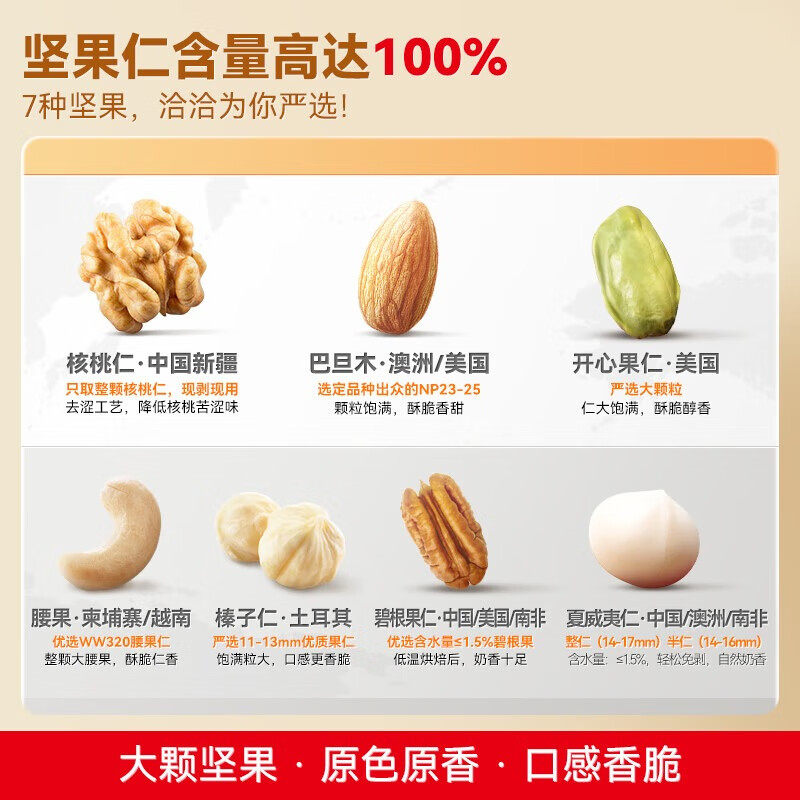 洽洽 小黄袋每日纯坚果750g/盒30袋装儿童孕妇零食美味好吃营养健康