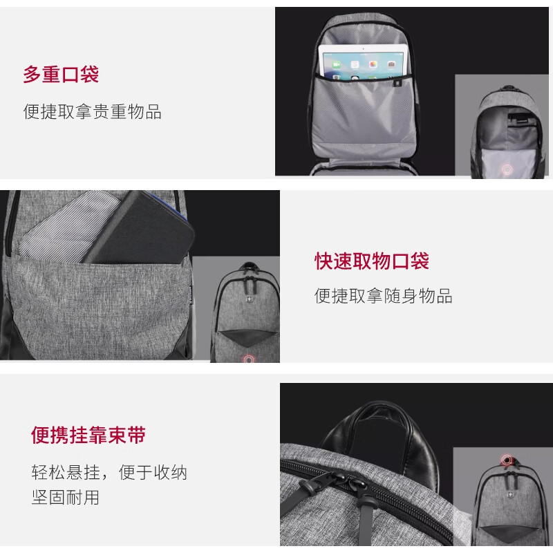 威戈（WENGER）瑞士军刀16寸笔记本电脑包商务双肩包灰色父亲节SGB575517107042