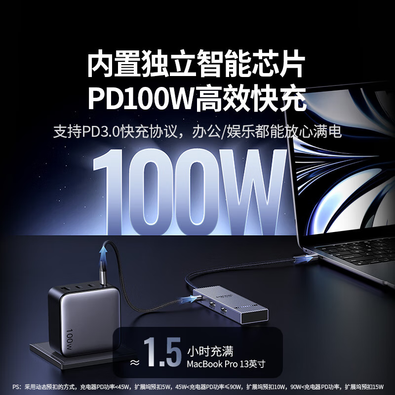 绿联 Type-C3.2扩展坞USB-C转双HDMI雷电4拓展坞10G转接器4K60Hz多屏扩展 7合1 【三屏异显】45365