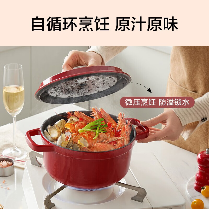 苏泊尔（SUPOR）珐琅锅汤锅22cm铸铁锅炖锅 2.8L大容量 酒红色 ET22MF01-R
