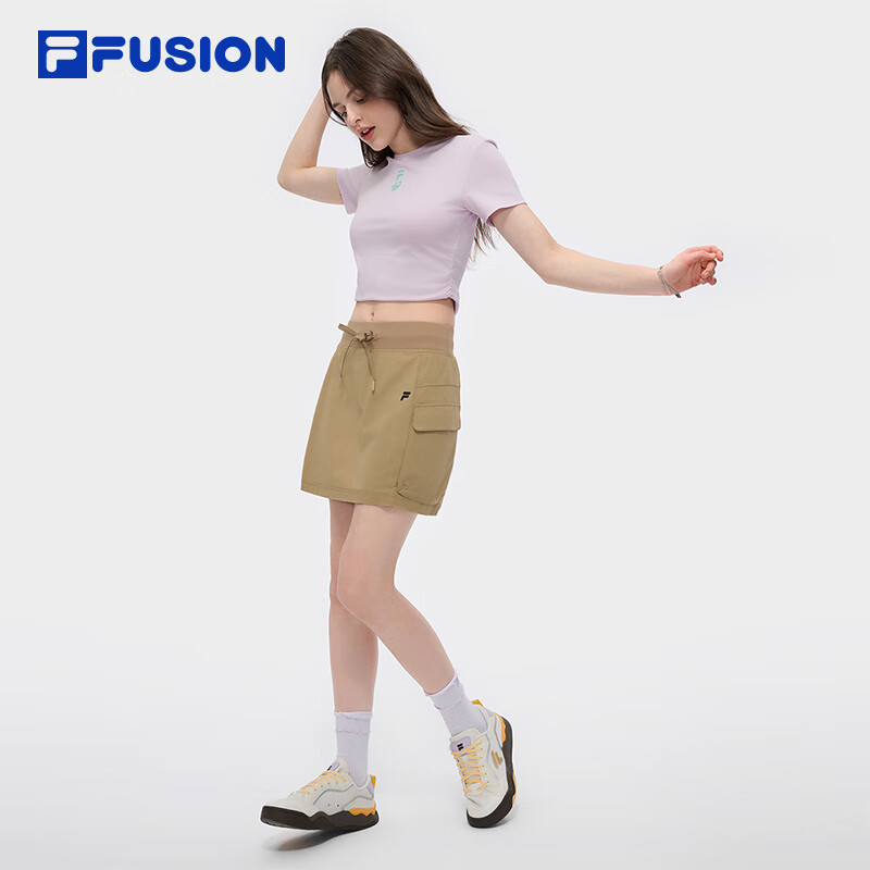 FILA FUSION斐乐官方潮牌多彩半身裙女子梭织休闲裙子2025运动百搭