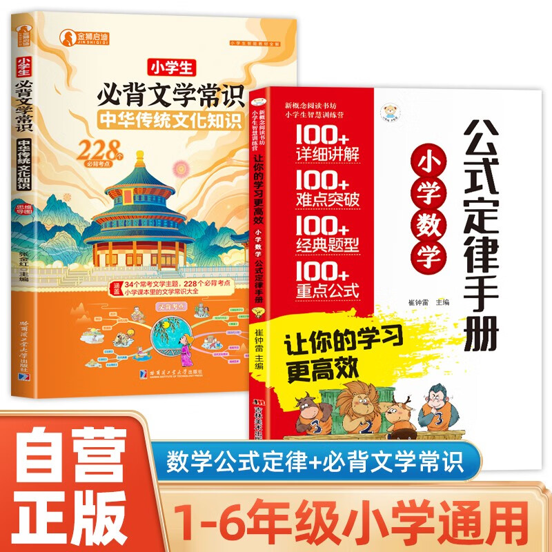【全2册】小学数学公式定理手册+小学生必背文学常识 小学数学公式大全教辅学习资料工具书