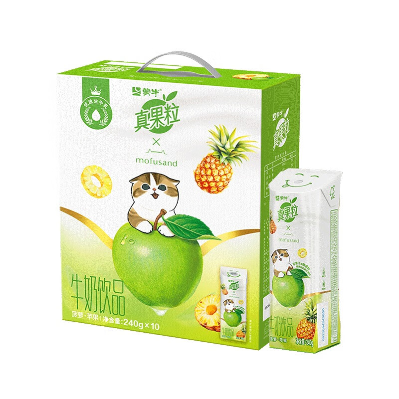 蒙牛真果粒牛奶饮品菠萝苹果味配制型含乳饮料康美笑脸包240g×10包