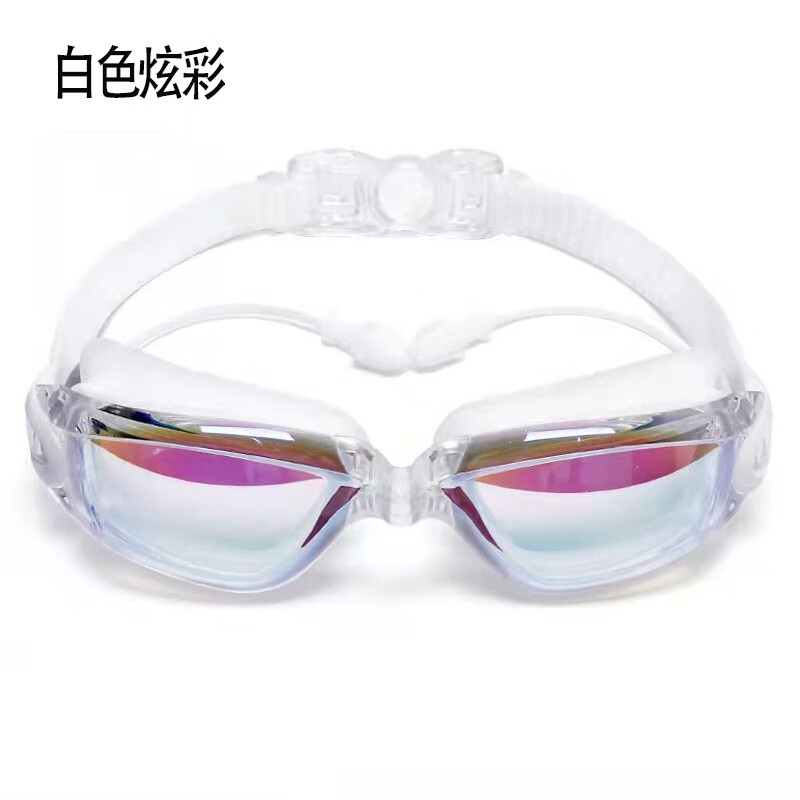 KND成人新款游泳眼镜 连体耳塞电镀防雾游泳镜 黑色镀蓝