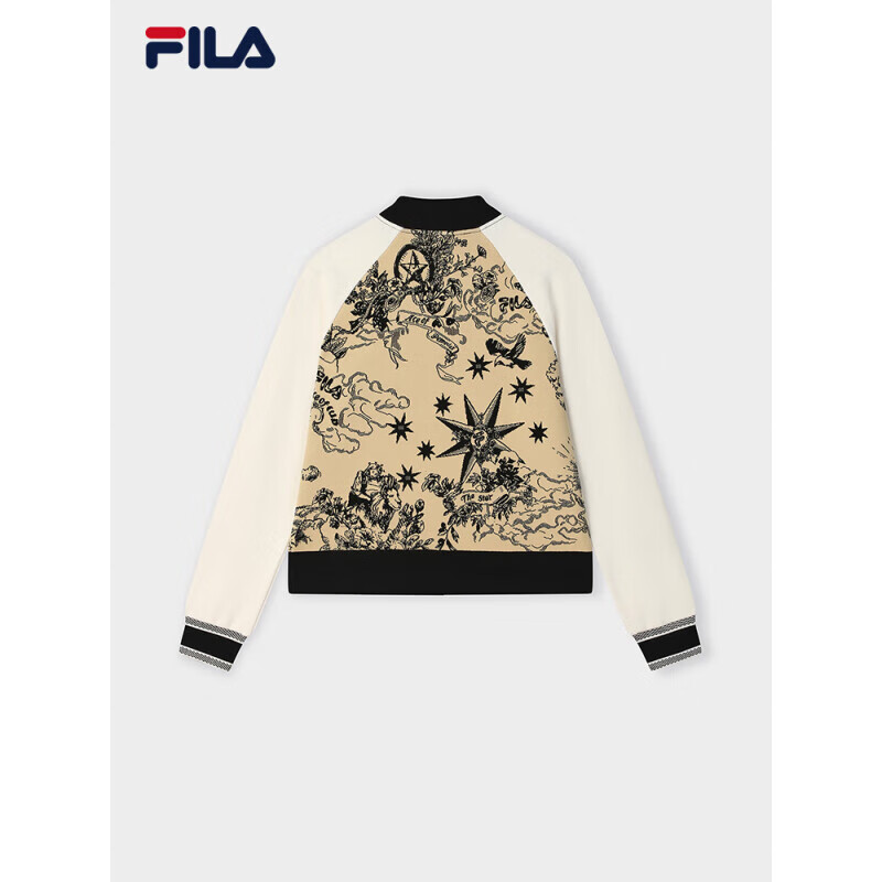 斐乐（FILA）官方女针织长袖外套2025春新时尚舒适拼色棒球服卡其XL