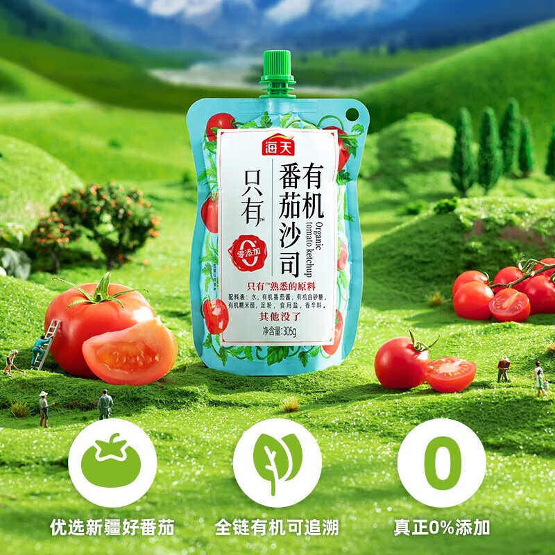 海天 花式吃法 美味搭档 点蘸调味 轻食伴侣 有机番茄沙司305g*10袋