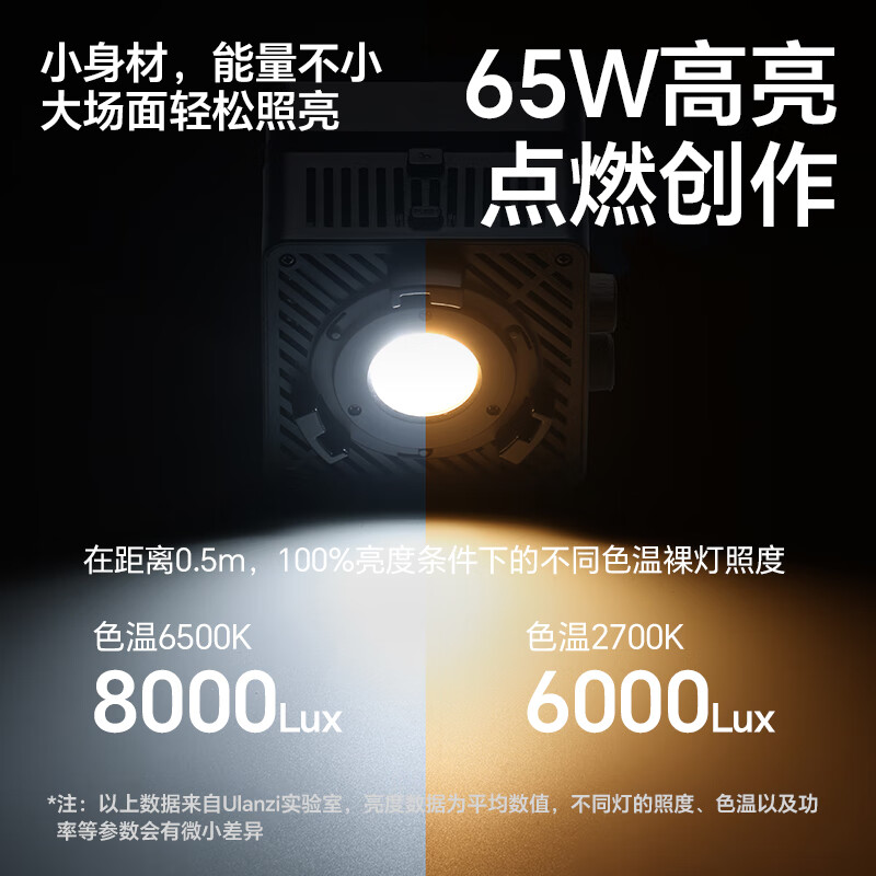ulanzi优篮子 65W双色温COB补光灯小方灯双电套装直播摄影灯专业打光灯手机相机用影视灯室内户外闪光灯