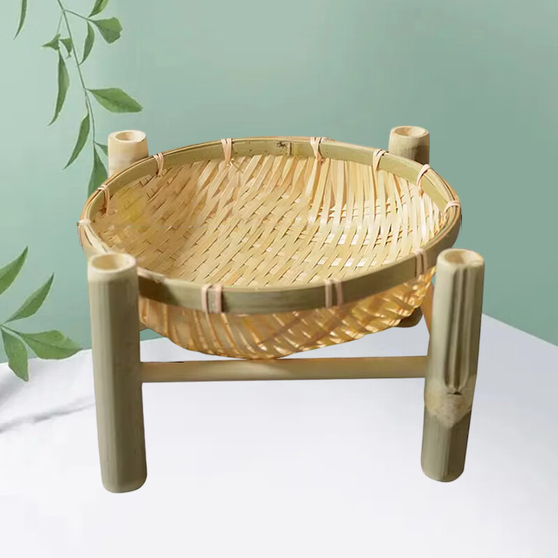 别颖炸物竹篮点心精致炸物摆盘农家乐餐具餐盘中号竹篮带支架10个装