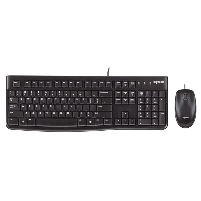 罗技（Logitech）MK120 键鼠套装 有线键鼠套装 办公键鼠套装 电脑键盘 USB即插即用 全尺寸 黑色