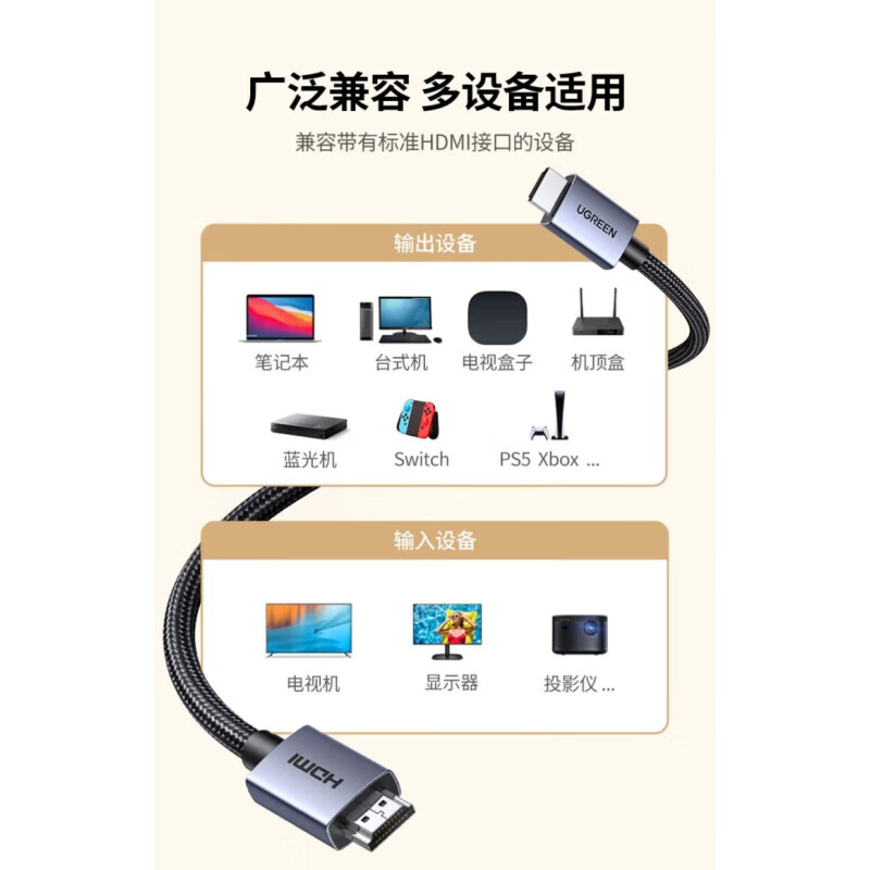 绿联HD153 HDMI 2.0铝壳带编网款 1米 支持高清4K/60HZ 经久耐用连接线