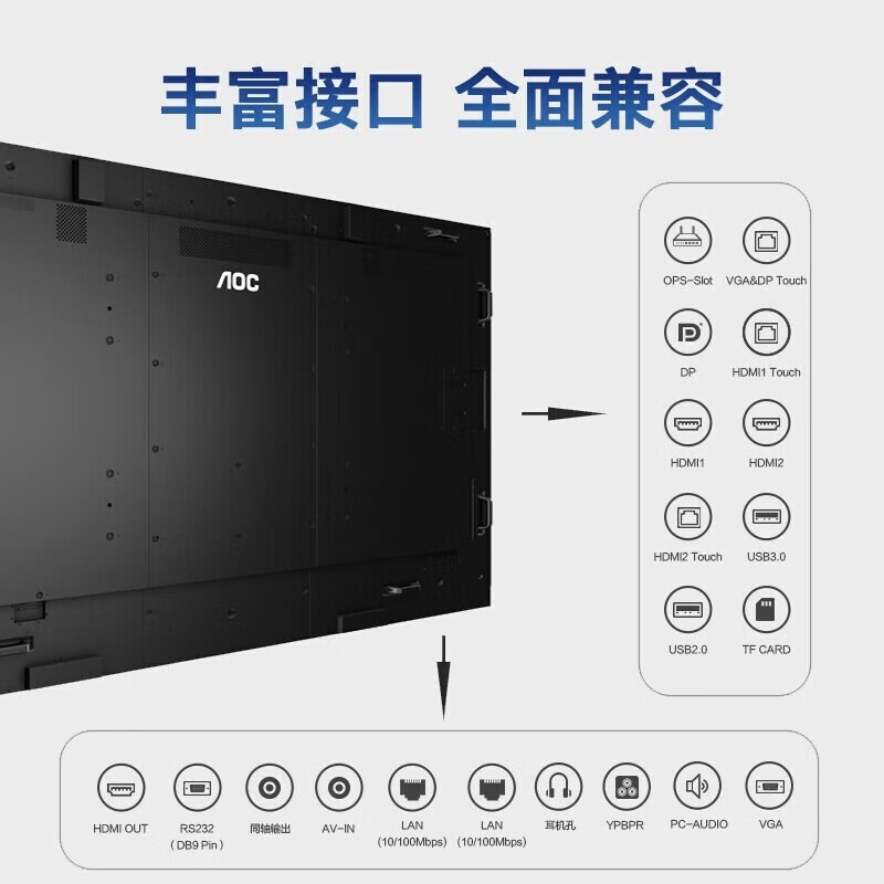 AOC会议平板98英寸会议一体机4K电子白板会议终端智慧黑板会议大屏98T12K+单机+两件套 企业业务