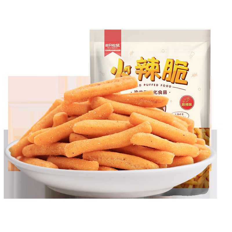 三只松鼠 火辣脆105g】休闲零食膨化儿时童年食品虾条*20包