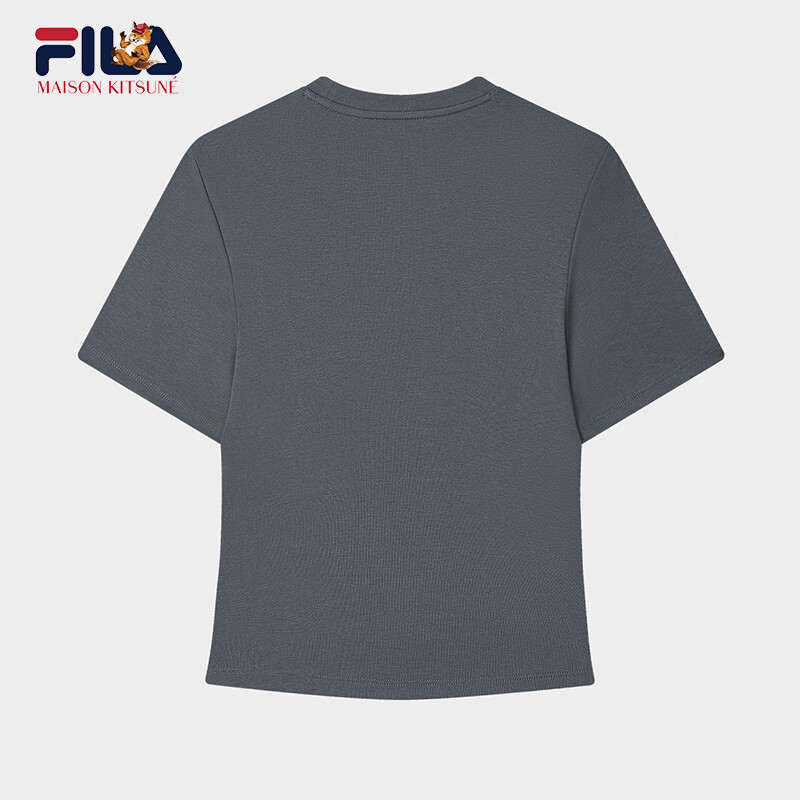 FILA FUSION斐乐官方女子针织短袖衫2025夏季新款简约修身小狐狸刺绣T恤