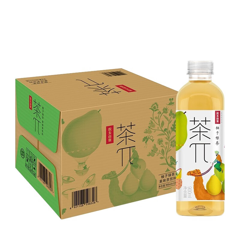 农夫山泉茶π茶兀900ml*12瓶 茶派 果味茶饮料整箱装 柚子绿茶900ml*12瓶