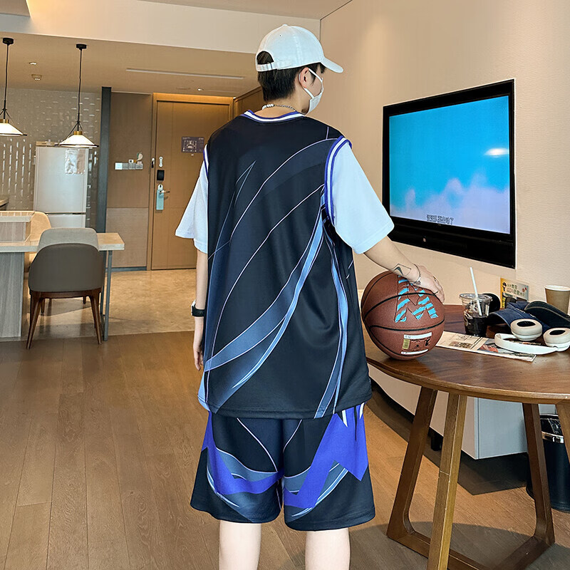佐菲利休闲运动套装男夏季冰丝短袖短裤一套搭配帅气青少年篮球服两件套
