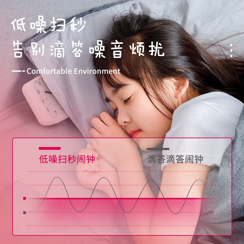得力(deli)方形简约指针闹钟 柔光夜灯台式时尚座钟儿童学生专用起床神器 白色 1个装 8851