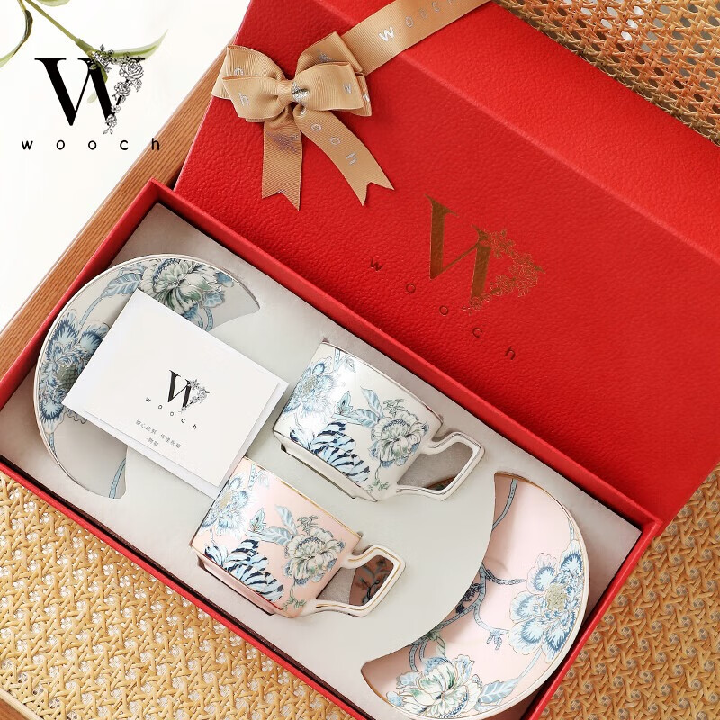 物取（WOOCH）如愿芳华高档杯碟礼盒装 如愿芳华对杯-粉色+蓝色+红礼盒 W130