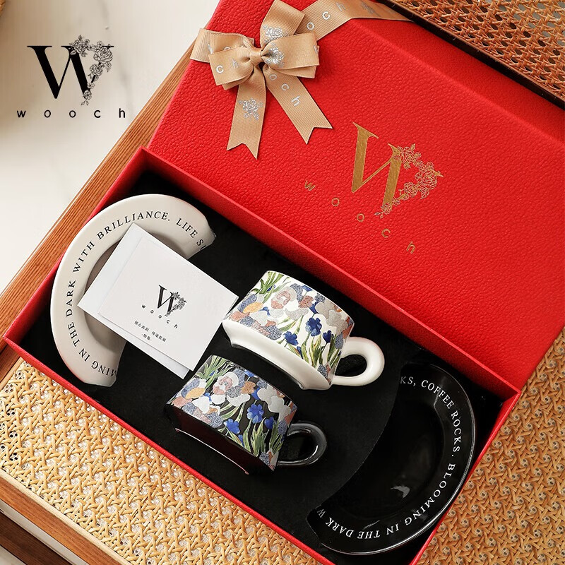 物取（WOOCH）午后时光-对杯 礼盒装 午后时光杯碟对杯-白+黑+白礼盒 W207