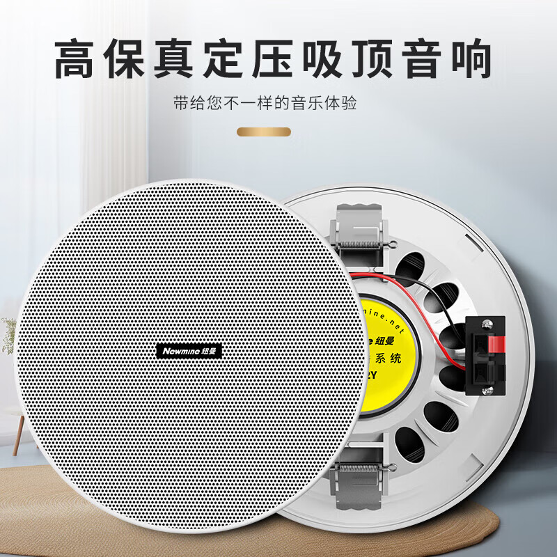纽曼吸顶音响套装蓝牙 R106 定压功放机公共广播家用景喇叭嵌入式隐藏吊顶音箱一拖六 黑色 套