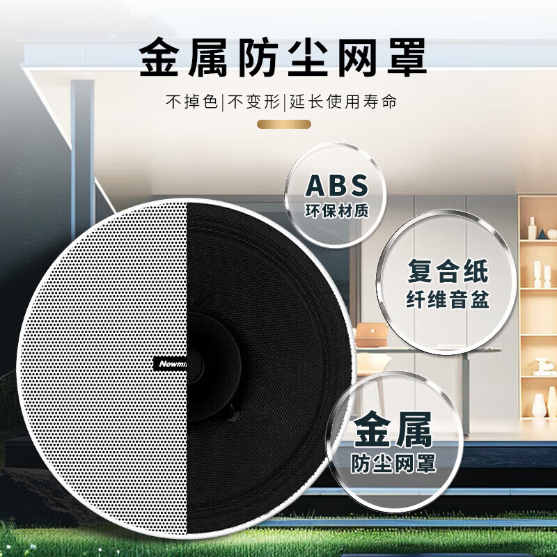 纽曼吸顶音响套装蓝牙 R106 定压功放机公共广播家用景喇叭嵌入式隐藏吊顶音箱一拖六 黑色 套
