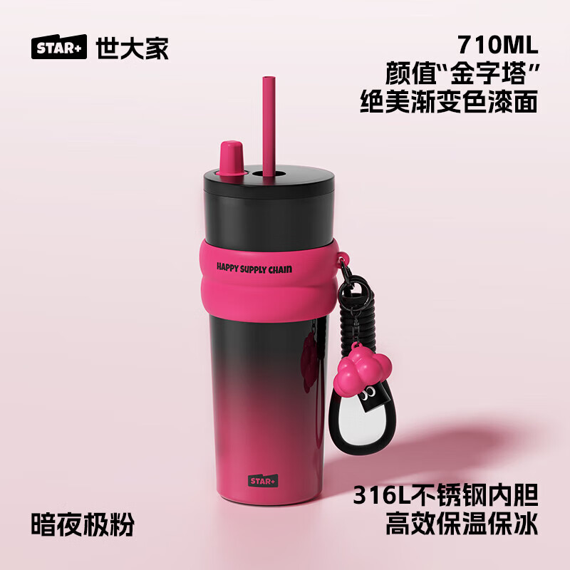 世大家极光星夜吸管杯	710ML 暗粉星辰（316）