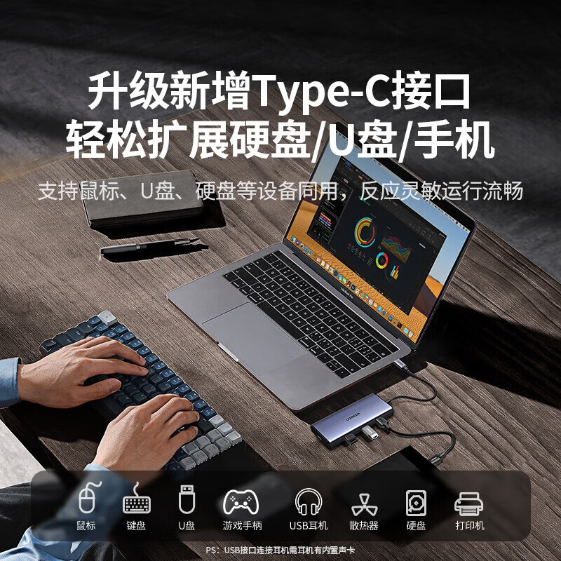 绿联Type-C3.2扩展坞雷电4拓展坞10Gbps转接头8K多屏扩展144Hz高刷9合1-4K【三屏异显】双HDMI/45108