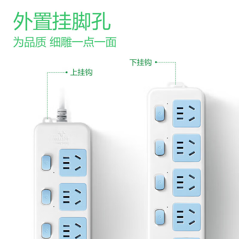 公牛 新国标插座/插线板/插排/排插/接线板/拖线板 6位分控全长1.8米 GN-317