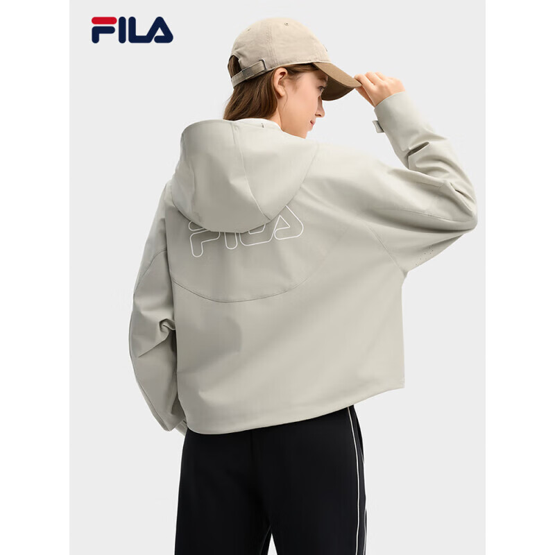 斐乐（FILA）官方女梭织外套2025春新时尚休闲简约宽松连帽上衣院石灰2XL
