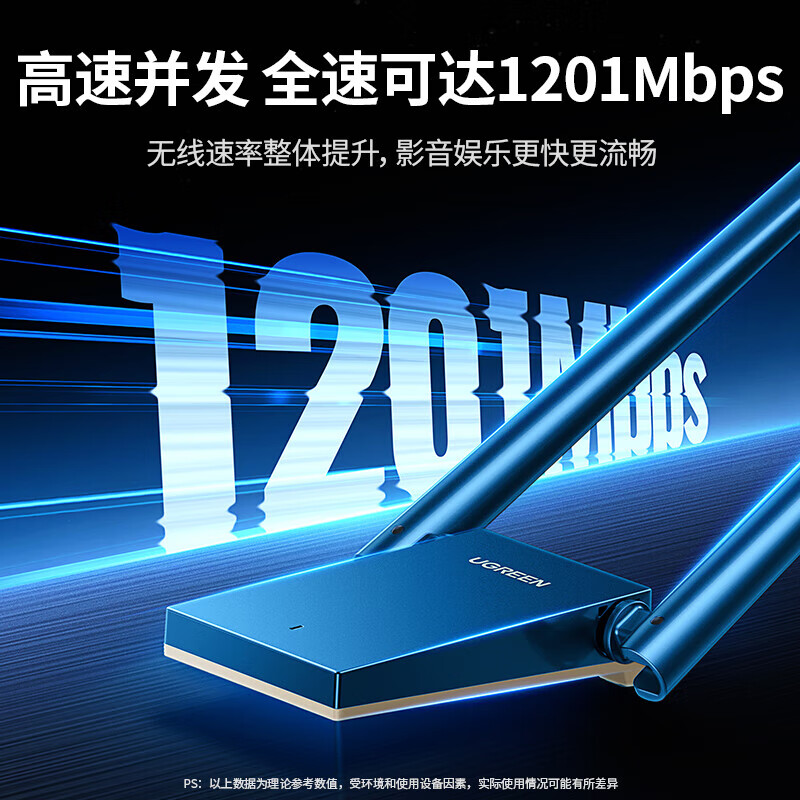 绿联WIFI6 USB无线网卡AX1800 免驱千兆5G双频 电竞台式机笔记本WIFI接收器发射器外置双天线15643
