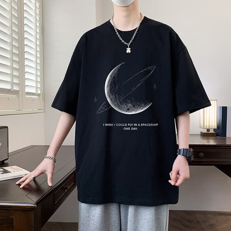 佐菲利短袖t恤男款夏季新款大码美式落肩袖宽松青少年潮牌圆领休闲半袖