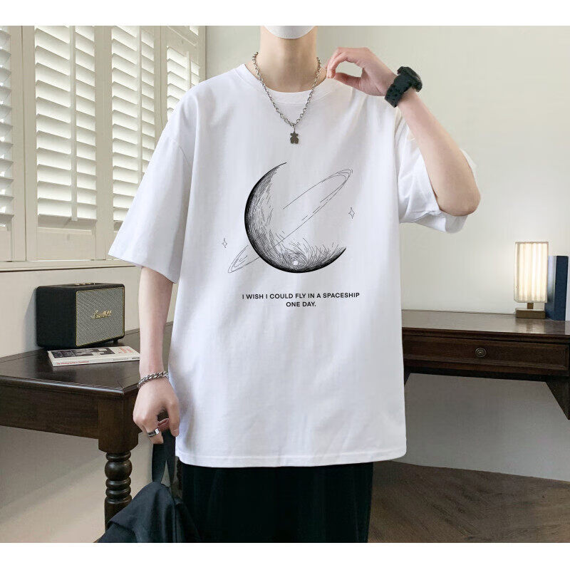 佐菲利短袖t恤男款夏季新款大码美式落肩袖宽松青少年潮牌圆领休闲半袖