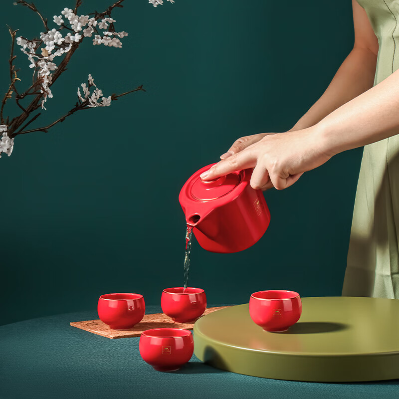 WORLD KITCHEN康宁茶饮系列杯壶五件组-红 WK-CYBH5/KZ/JY/RD