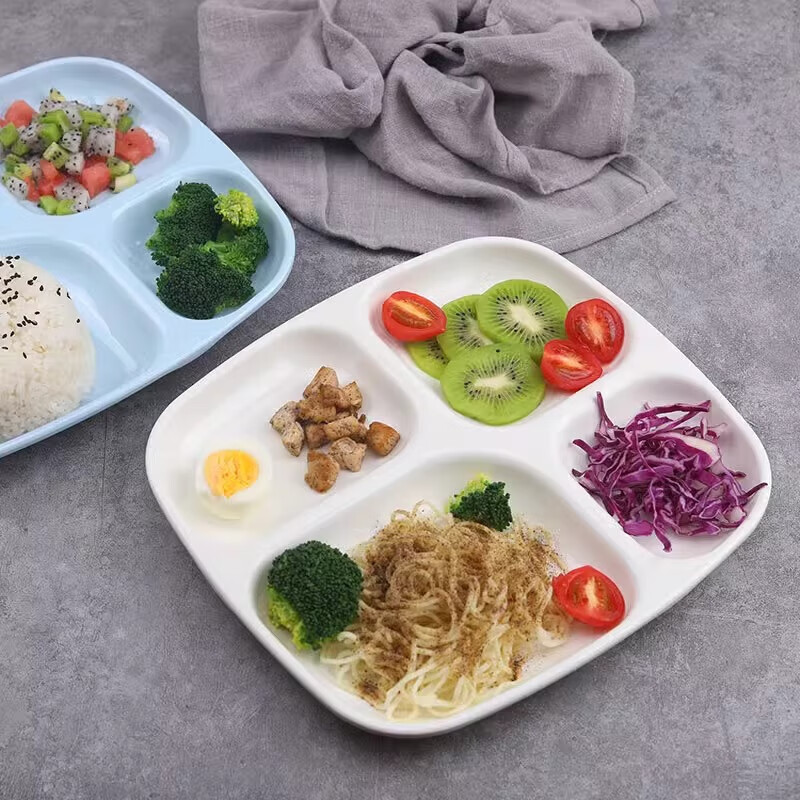汝晗A5密胺餐具加厚快餐盘学校食堂四格方盘分格盘餐盘定制 T-7黄色