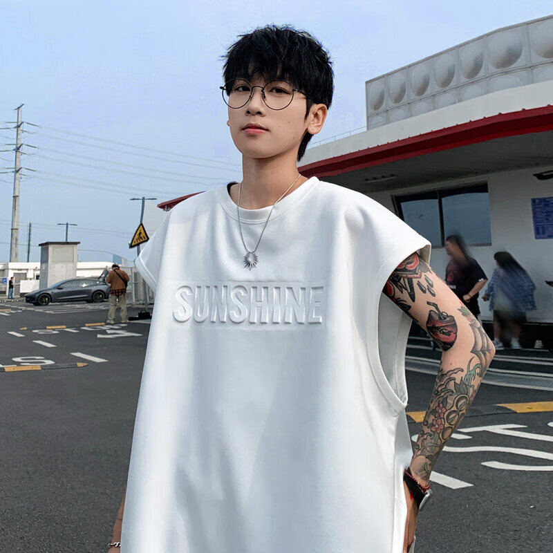 佐菲利冰丝背心男款夏季字母钢印宽松无袖t恤男青少年潮牌运动坎肩汗衫