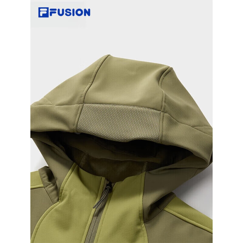 斐乐（FILA）FUSION斐乐潮牌梭织外套男2025春新时尚加绒拼接连帽水藻绿L