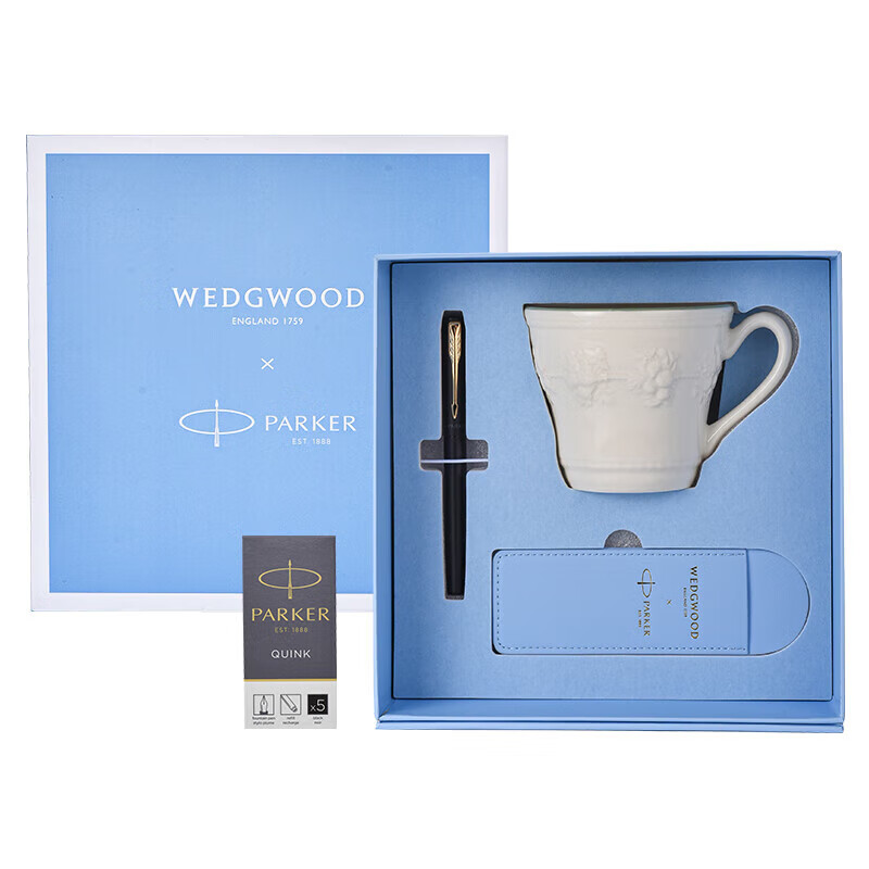 WEDGWOOD欢愉假日树莓马克杯套装+Parker派克威雅XL入门级黑金夹墨水笔	