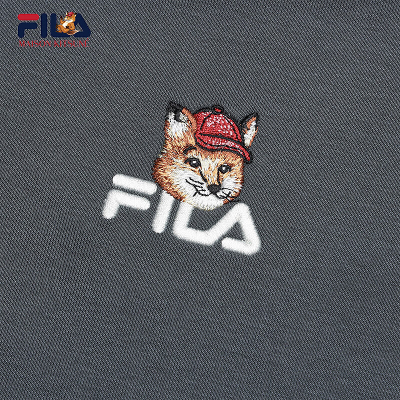 FILA FUSION斐乐官方女子针织短袖衫2025夏季新款简约修身小狐狸刺绣T恤