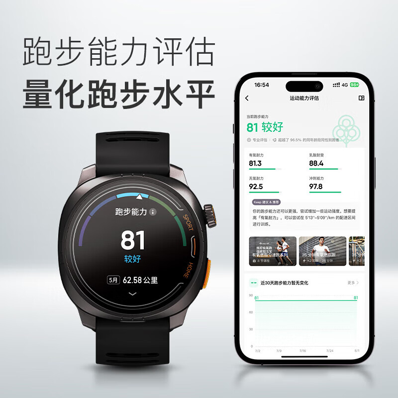 Keep智能运动手表 居家锻炼指导户外跑步定位 马拉松跑步骑行手表Pilot 1闪动银