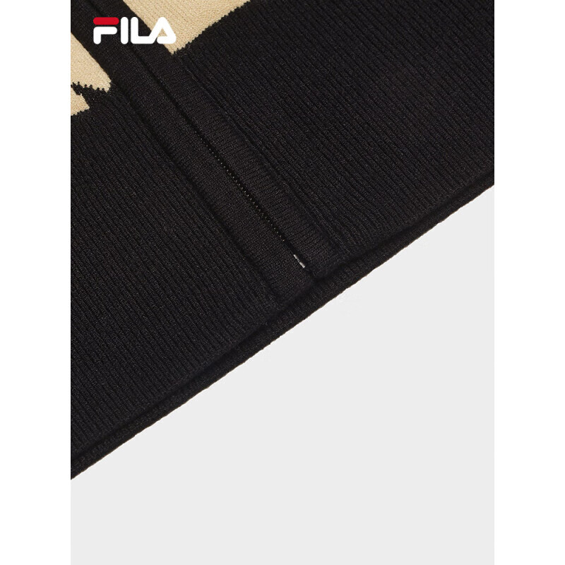 斐乐（FILA）官方女针织长袖外套2025春新时尚舒适拼色棒球服卡其XL