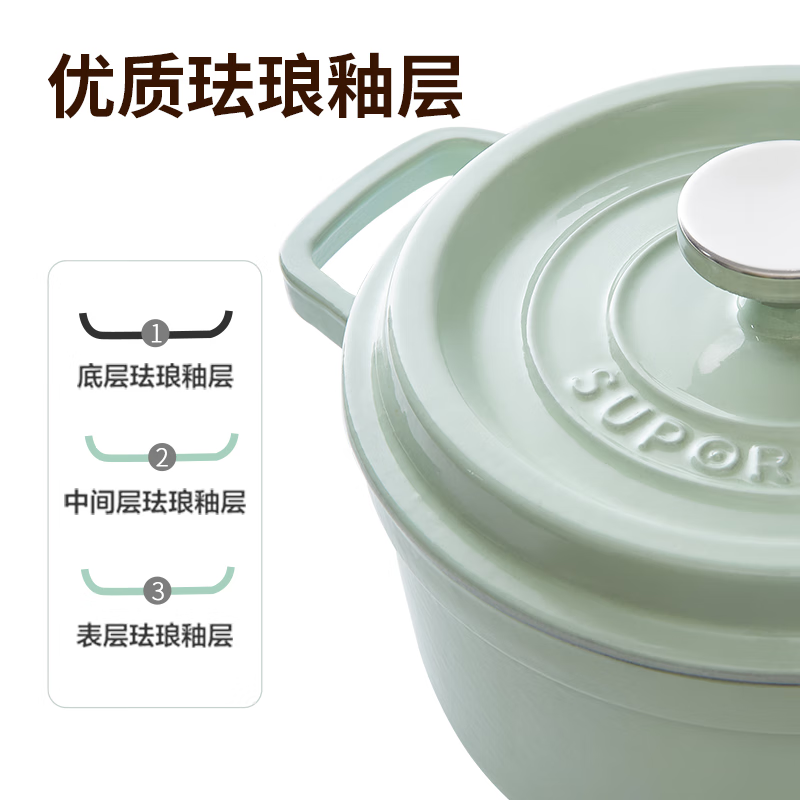 苏泊尔（SUPOR）珐琅锅 多容量可选搪瓷锅燃气电磁炉通用 24cm 酒红-ET24MF01-R