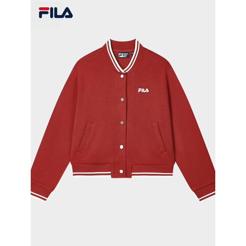 斐乐（FILA）官方女针织长袖外套2025春新时尚休闲舒适棒球服节奏红2XL