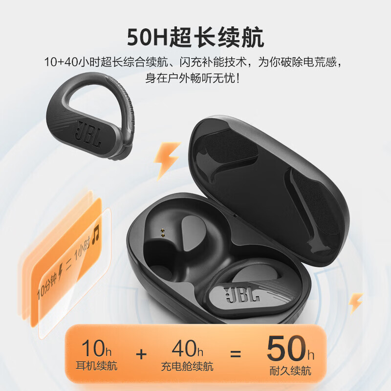 JBL Endurance Peak3 真无线蓝牙耳机 入耳式音乐运动跑步通话降噪耳机 防水防尘苹果安卓通用 珍珠白