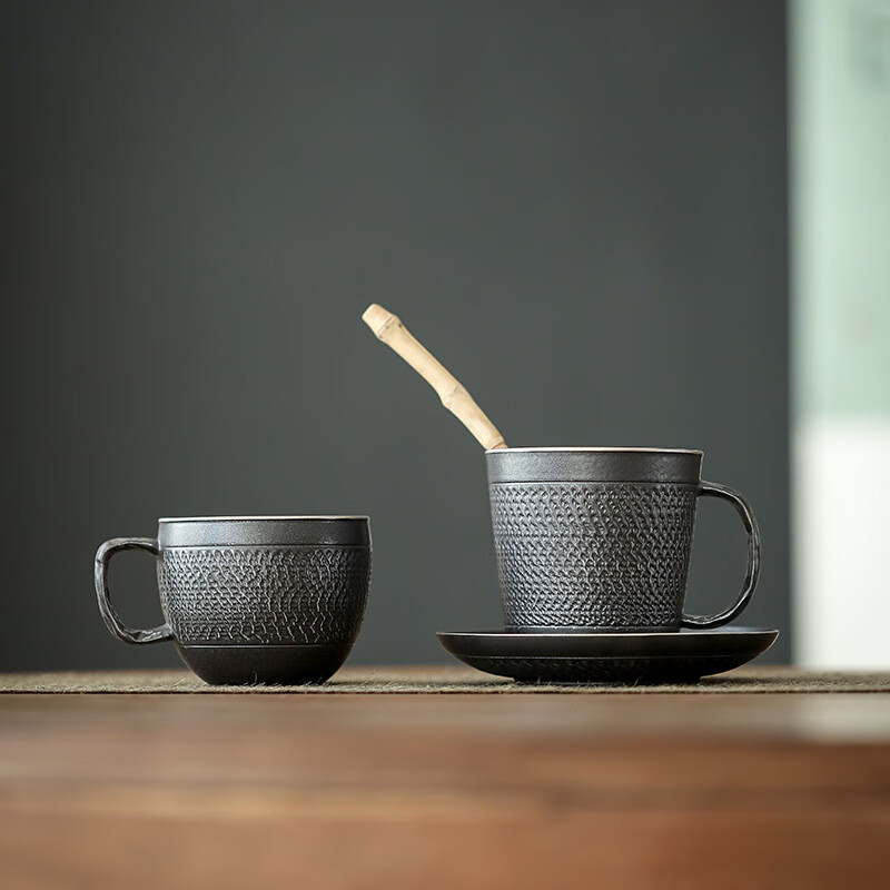 水墨当清黑玄陶瓷咖啡杯时尚马克杯水杯大容量创意茶具 银黑咖啡杯