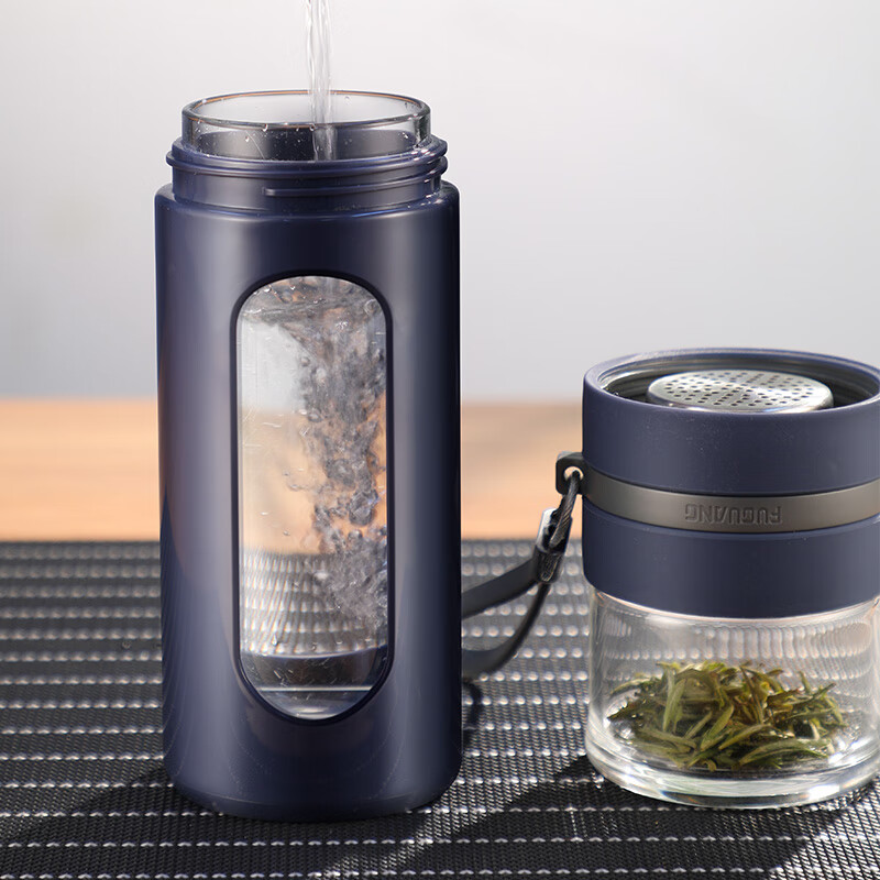 富光玻璃杯大容量泡茶师透明茶水分离杯子办公玻璃茶杯水杯灰色340ML