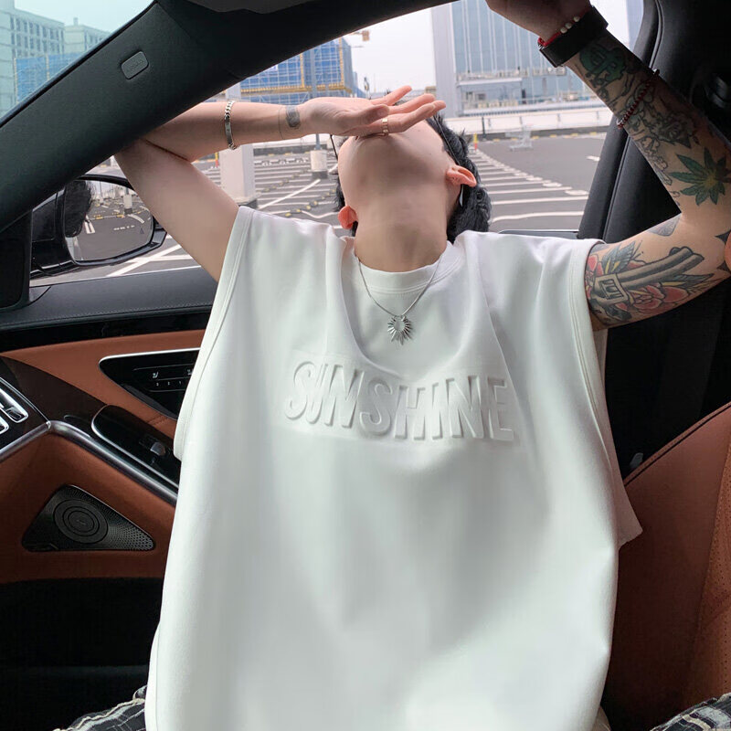 佐菲利冰丝背心男款夏季字母钢印宽松无袖t恤男青少年潮牌运动坎肩汗衫