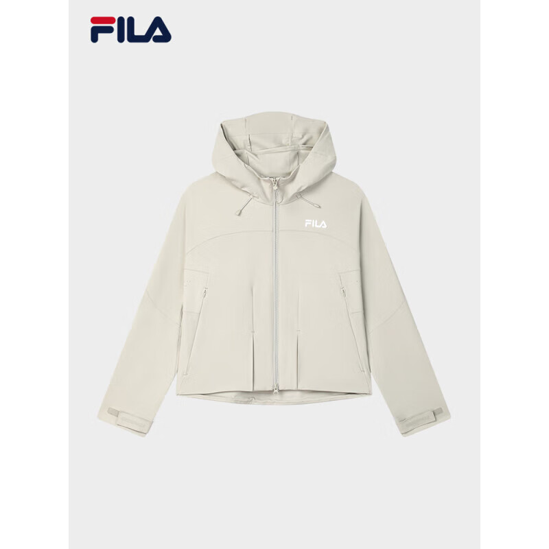 斐乐（FILA）官方女梭织外套2025春新时尚休闲简约宽松连帽上衣院石灰2XL