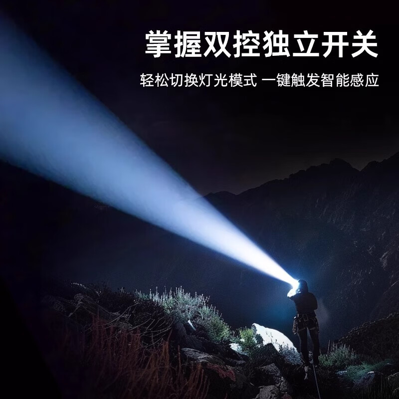 WARSUN沃尔森蜂鸟感应头灯帽夹强光超亮充电专用夜钓鱼 莫奈灰/双光源