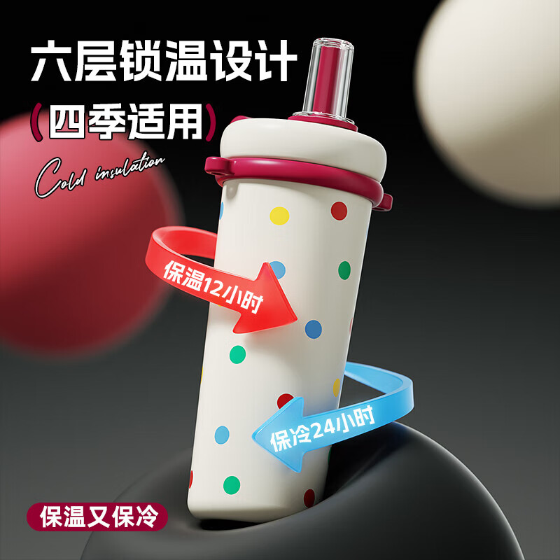 世大家涂鸦吸吸保温杯	730ml 复古波点(316L+陶瓷)