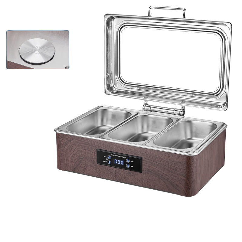 炜杰兴酒店不锈钢自助餐炉电加热保温布菲炉定制三格9升高档木纹数控